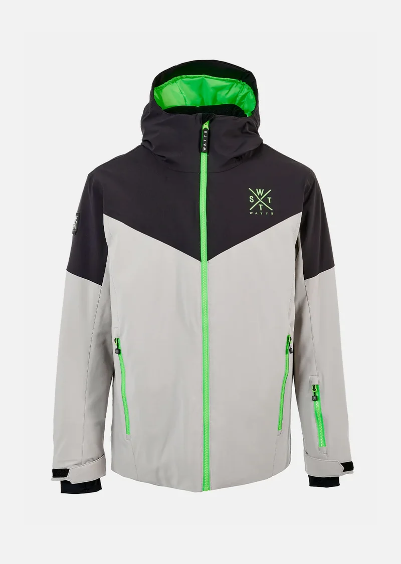 WATTS Storm Ski Jas Heren - Lichtgrijs/Groen