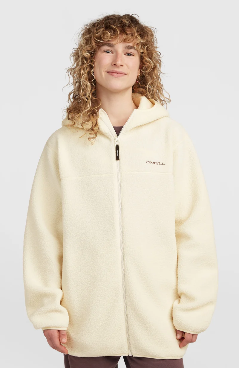 Must-Have High-Pile langer fleecevest met volledige rits | Linen White
