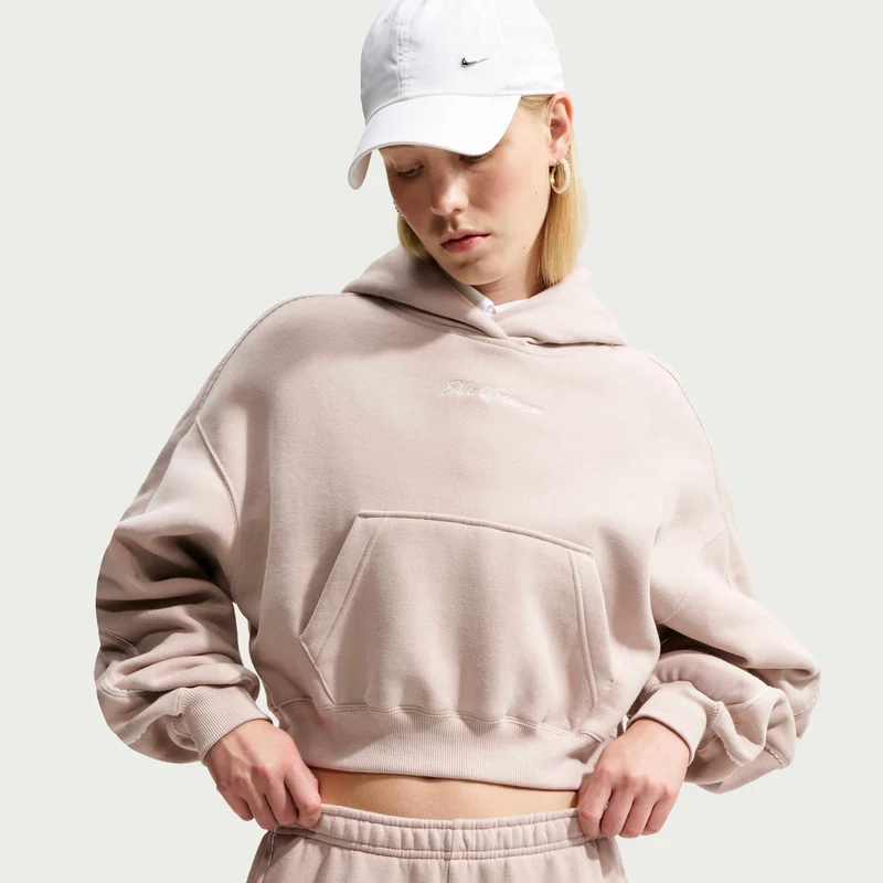 Nike Women'S Cropped Pullover Hoodie Studio Fleece Medium Weight 'Graphic Pack'