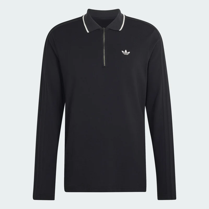 adidas Originals Men 3 Stripes Engineered Rib Long Sleeve Polo Shirt