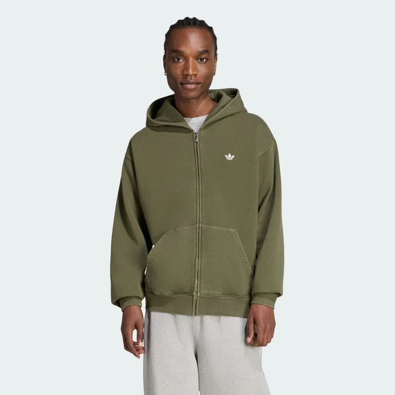 adidas Originals Men Trefoil Essentials Washed Full Zip Loose Hoodie