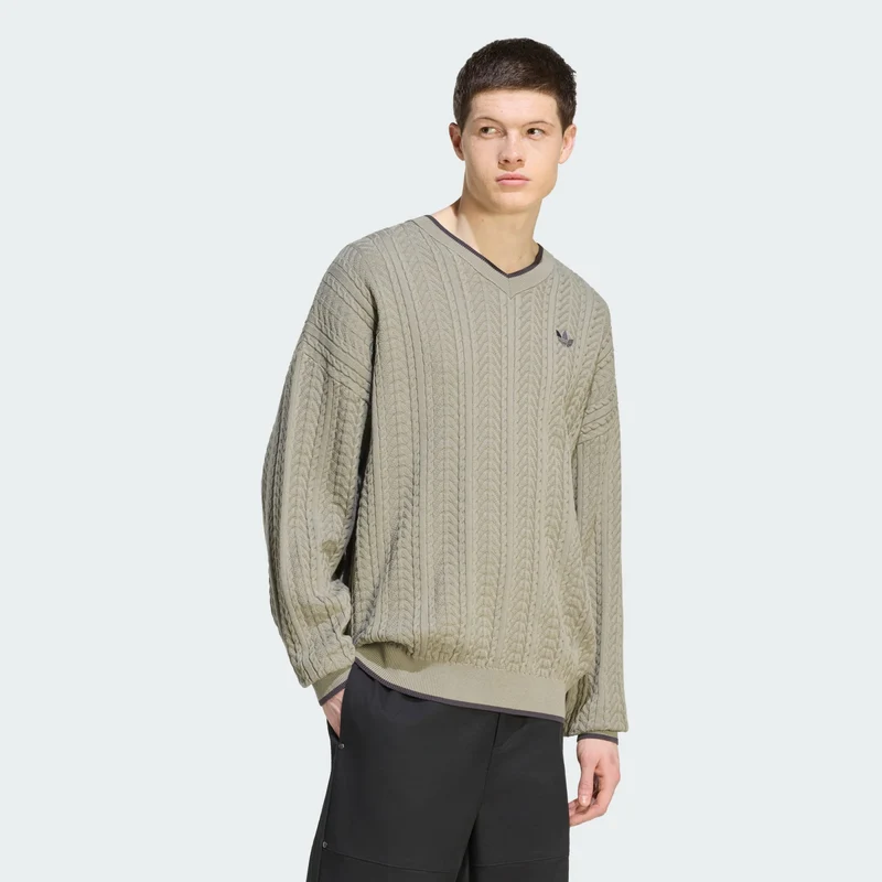 adidas Originals Men CABLE KNIT V-NECK SWEATER