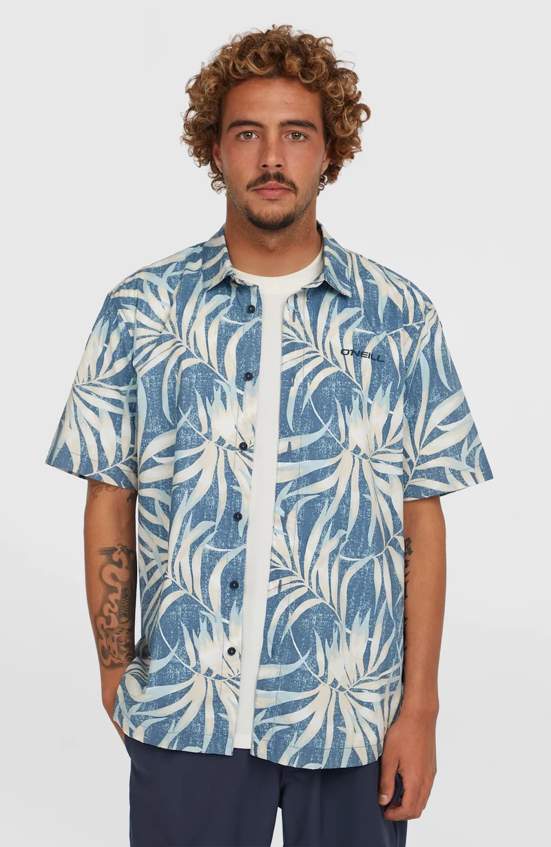 Print overhemd | Blue Dipped Leaves